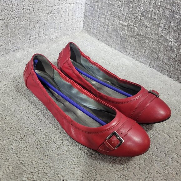 TOD'S Women's Size 37 EU 6 US Red Leather Belt Driving Ballet Scrunch Shoes - Picture 11 of 12